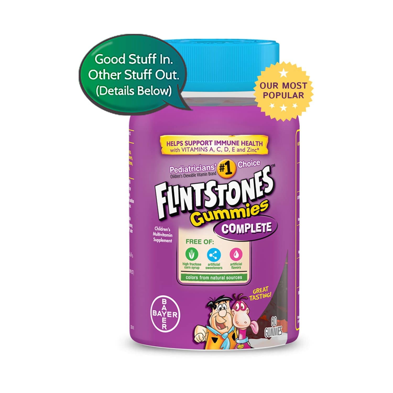 purple bottle of flintstones gummies Complete and text that reads 